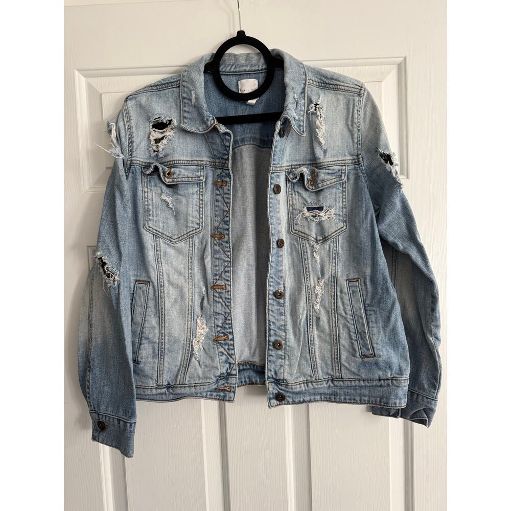 Leith Nordstrom Distressed Denim Jacket Light Wash Small